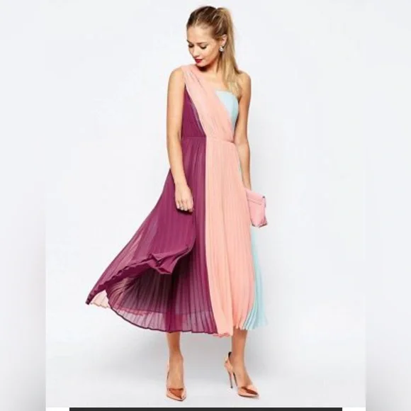ASOS | Dresses | Asos One Shoulder Accordion Pleated Midi Dress Size 4 |  Poshmark